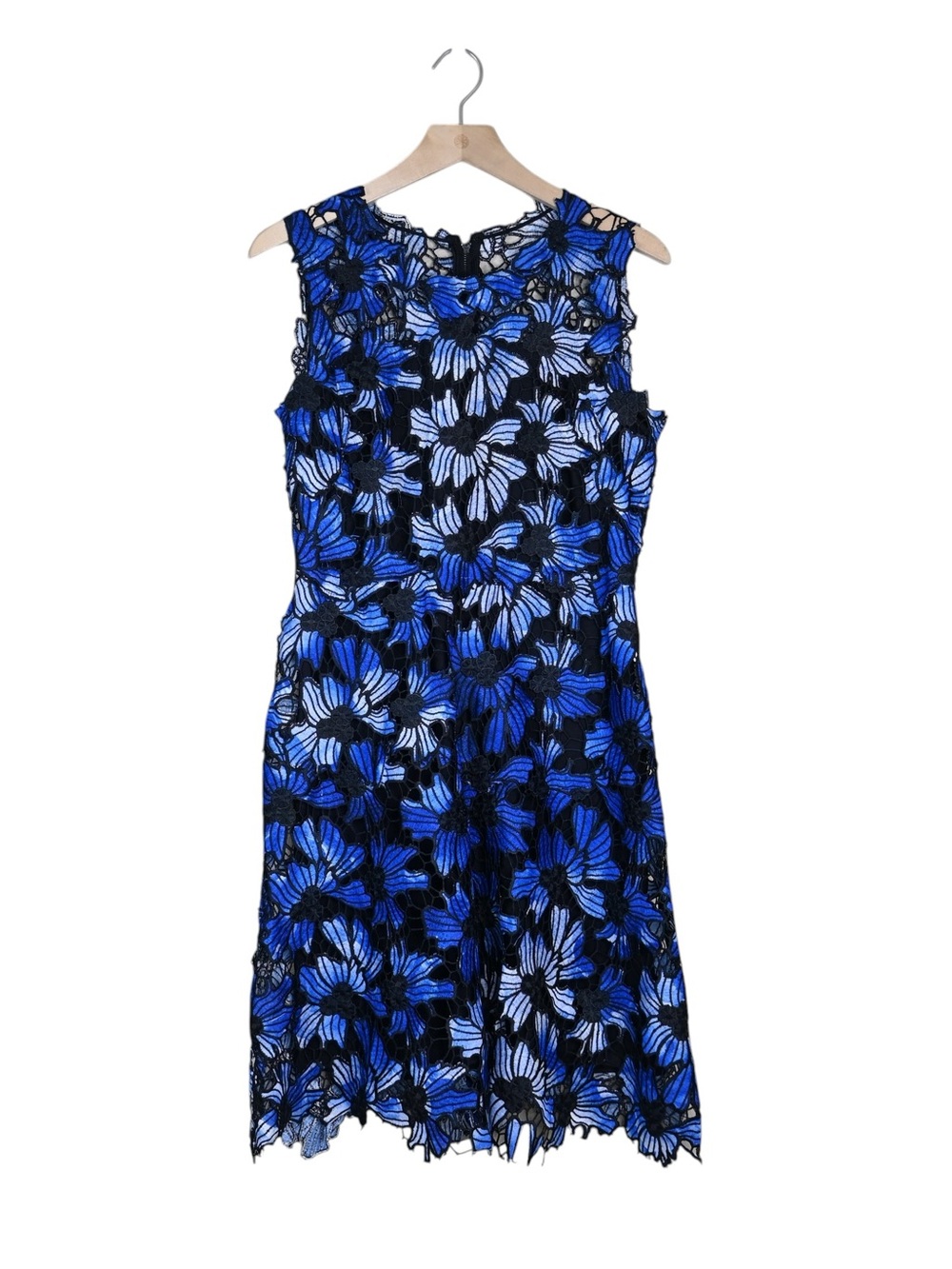 Elie Tahari Women's 4 Blue Black Floral Guipure Lace Sleeveless Dress